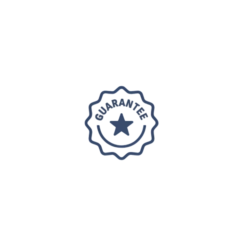 Circular 'Guaranteed' logo on a light blue background